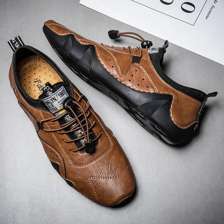Orthopädische Herren-Schnürschuhe in Beige. Komfortable Alltagsschuhe für gesunde Füße & moderne Herrenmode.