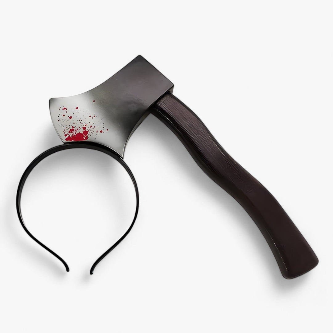 Gruseliger Halloween Säge-Haarreif mit Bluteffekt. Realistisches Horror-Accessoire für Schock-Momente.