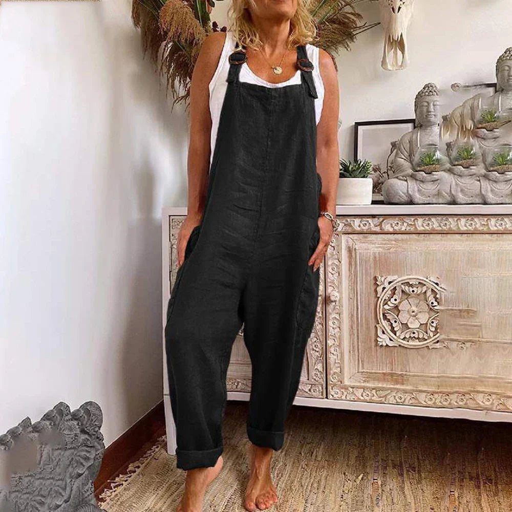 Grüner Damen Sommer Overall mit lockerem Schnitt, verstellbaren Trägern & praktischen Taschen für Freizeit.
