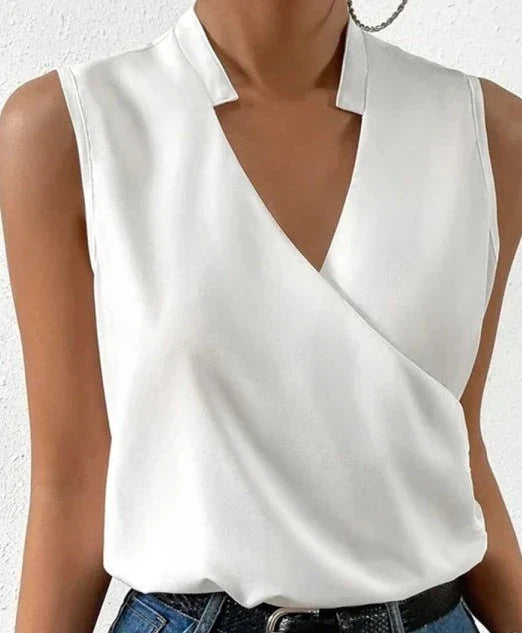 Damen elegantes ärmelloses Top, Slim Fit, V-Ausschnitt für Sommer & Freizeit.