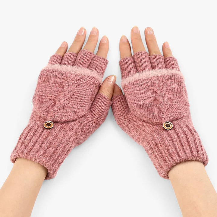 Warme, dicke Damen Strickhandschuhe in Dunkelrosa, casual Design, perfekt für Herbst & Winter.