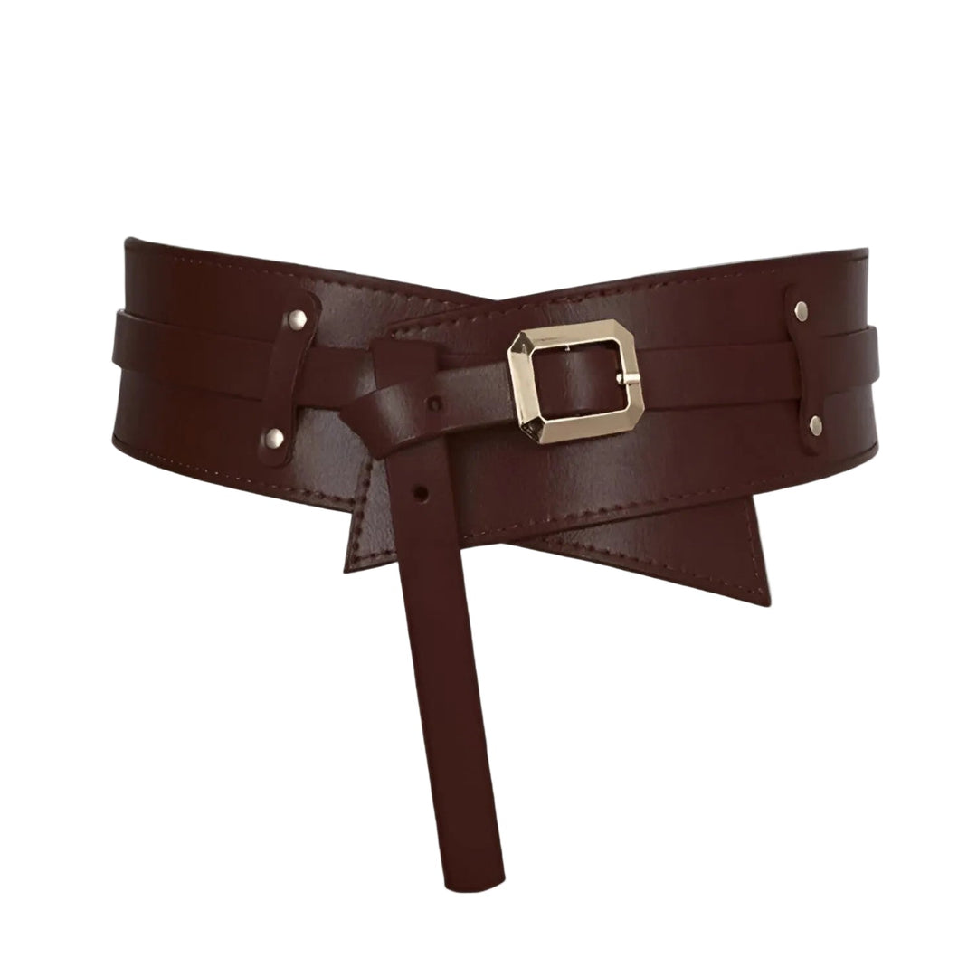 Retro Damengürtel in Khaki mit goldener Schnalle. Eleganter Taillengürtel, passt zu Kleidern und Jeans.