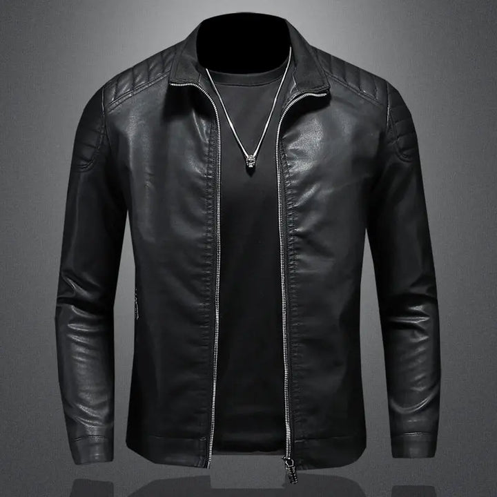 Produktbild: Blaue Slim Fit Übergangsjacke für Herren, eleganter Reißverschluss-Look.