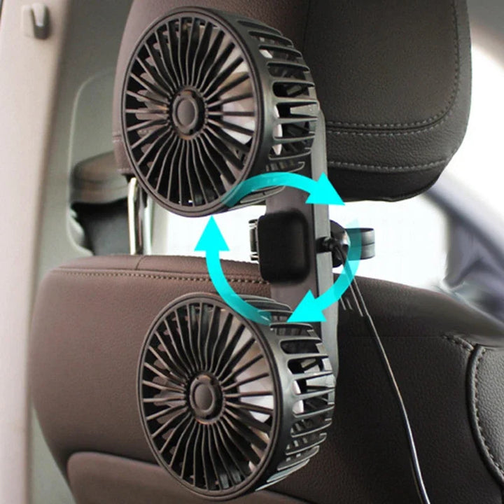 Nützliches Auto Zubehör: USB Doppelkopf-Lüfter 360° drehbar, 3 Geschwindigkeiten. Hält Ihr Fahrzeug kühl.