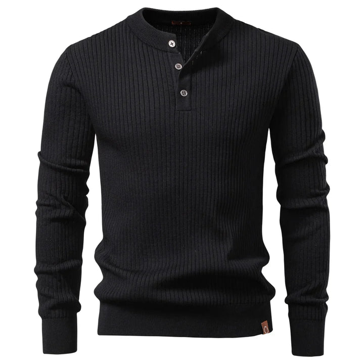 Herren Gerippter Pullover mit Knopfleiste, langen Ärmeln. Stilvolle Herrenmode für Herbst & Winter.