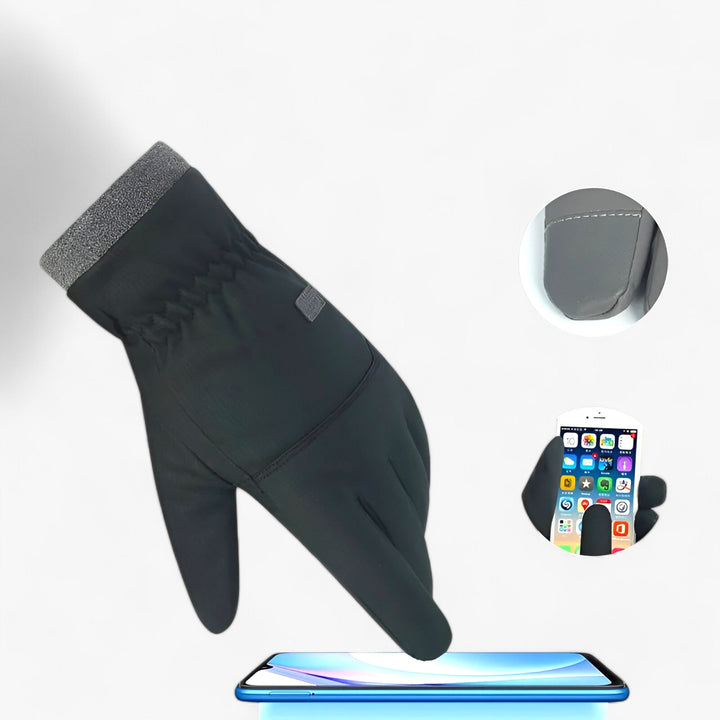 Vielseitige Herren Outdoor-Handschuhe, schwarz, mit Touchscreen-Bedienung und verbessertem Grip für den Winter.