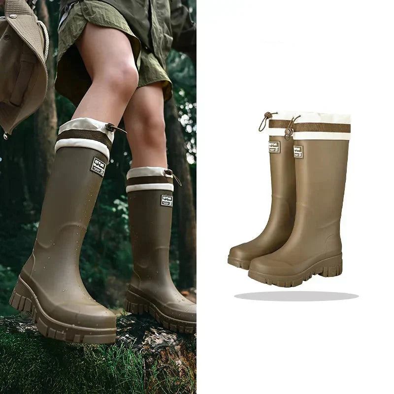 Stilvolle Arlena Damenstiefel, wasserdichte Retro-Gummistiefel mit rutschfester Outdoor-Sohle.