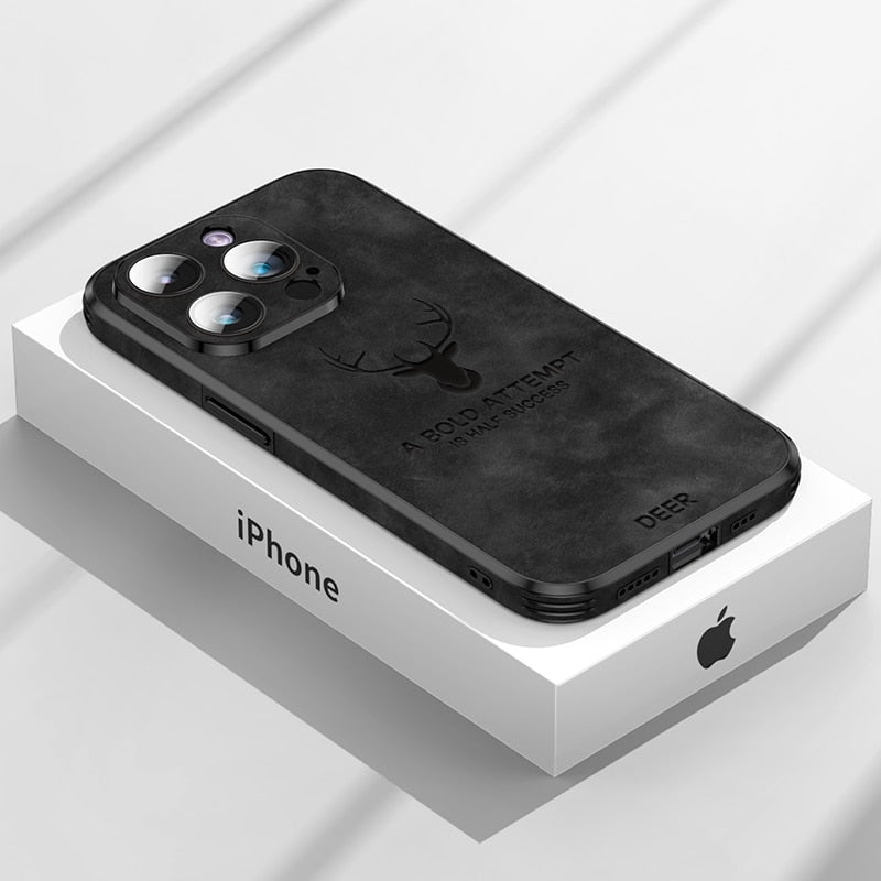 Premium Wildleder Handyhülle für iPhone, schlankes Design, maximaler Kameraschutz.