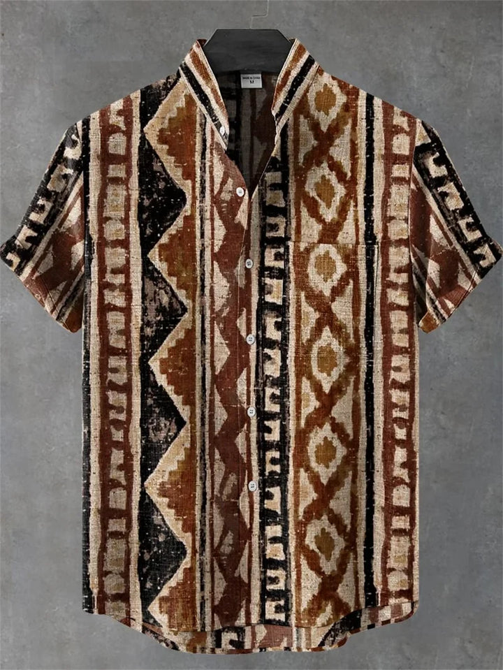 Stylisches Herren Bohemian Kurzarmhemd mit individuellem Muster, für Urlaub und warme Sommertage.