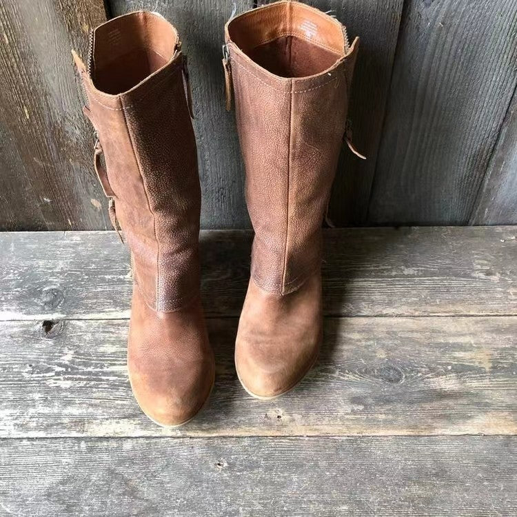 Modische Khaki Damen Stiefel für Herbst & Winter; bequem, rutschfest und mit Reißverschluss.