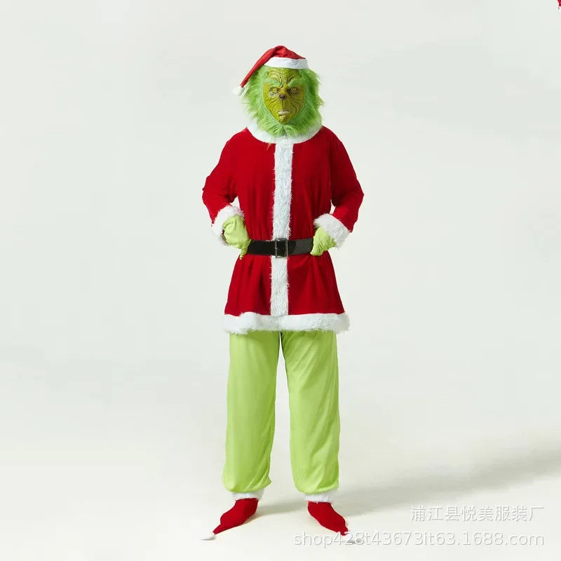 Grünes Mr. Grumpmas Verkleidung für Erwachsene. Witziges Weihnachtskostüm für festliche Anlässe und Winterpartys.