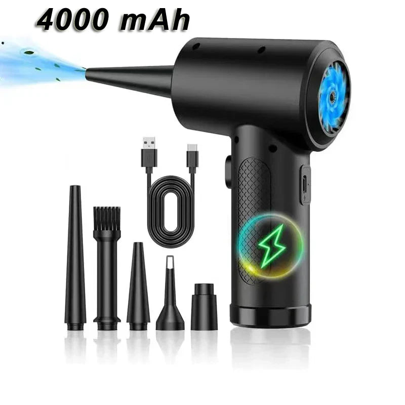 Leistungsstarker kabelloser Luftstaubsauger JetSweep mit 51.000 U/min & LED-Licht für präzise Elektronikreinigung.