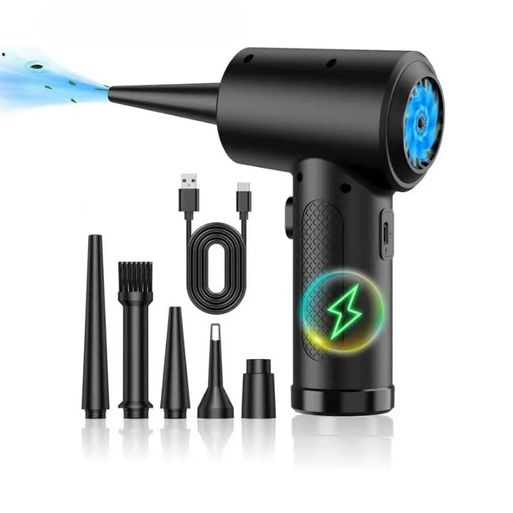 Kabelloser Luftstaubsauger JetSweep mit 51.000 U/min Motor und LED-Licht zur effektiven PC- & Tastaturreinigung.