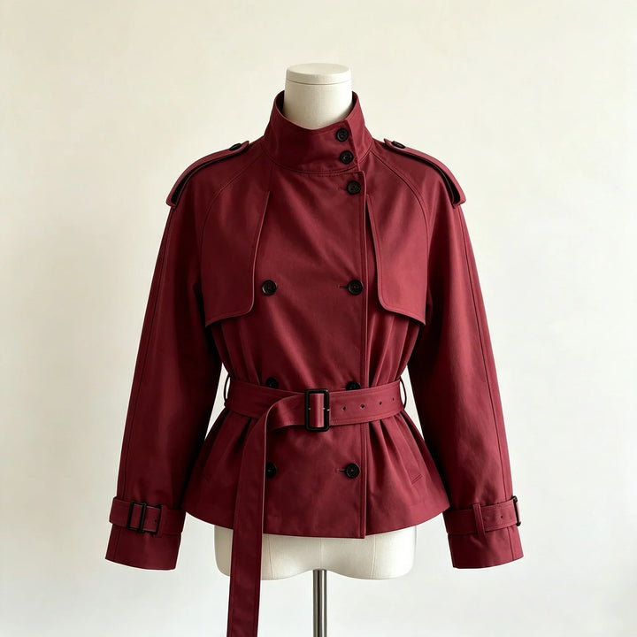 Elegante Damenjacke, doppelreihig, mit schmeichelndem Taillengürtel & stilvollen Schulterklappen. Büro & Freizeit.