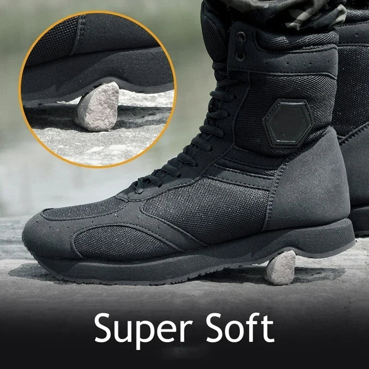 Robuste schwarze Outdoorschuhe für Herren; knöchelhohe Stiefel perfekt für Abenteuer.