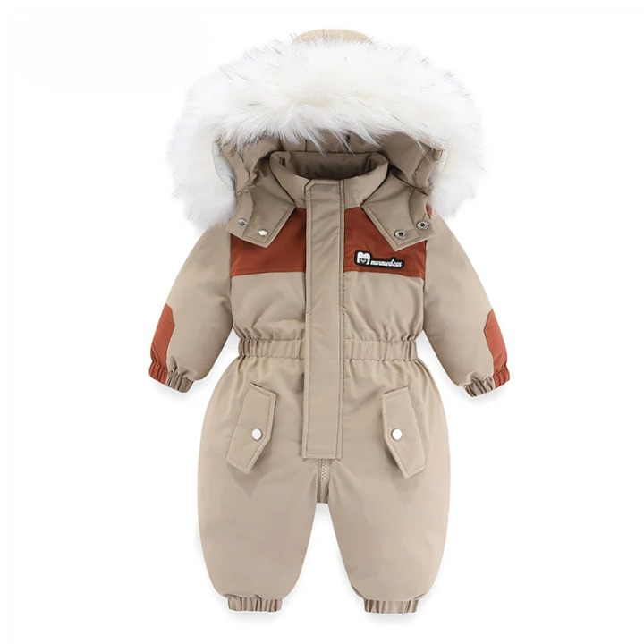 Robuster Baby-Schneeanzug mit Kapuze, wasserdicht & winddicht hält Kleinkinder warm im Winter.