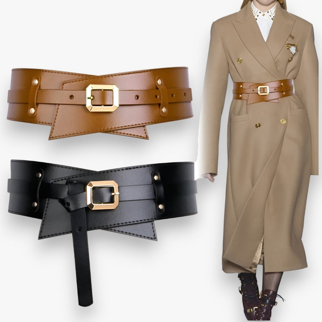 Bordeauxroter Damen Taillengürtel mit goldfarbener Schnalle. Schickes Accessoire für Kleider, Hosen & Jeans.