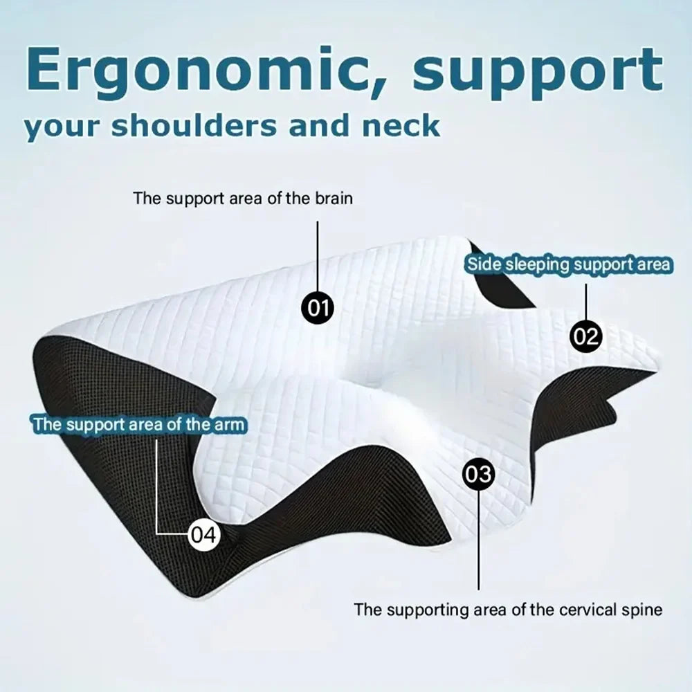 Orthopädisches Nackenkissen aus Memory-Schaum in Schmetterlingsform für Erwachsene, bietet optimale Nackenstütze.