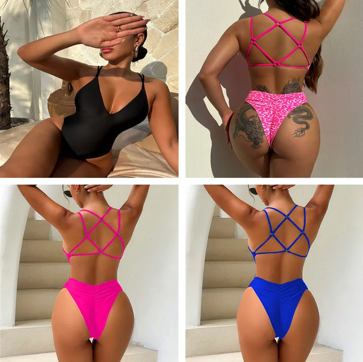 Figurbetonter Damen Trikini Badeanzug mit Pads, elegante Bademode für den Strand.