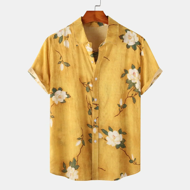 Stylisches Herren Kurzarmhemd, Slim Fit, mit modischem Blumenmuster. Perfekt als Sommerhemd für Urlaub & Freizeit.