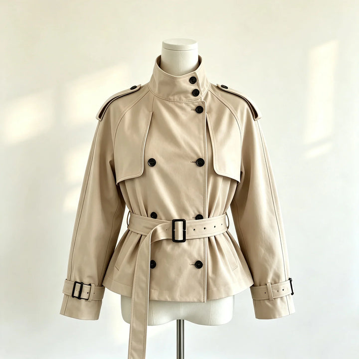 Damen Doppelreihige Jacke mit Taillengürtel & Schulterklappen, ideal als Windschutz. Elegante Oberbekleidung für Damen.