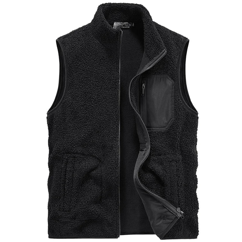 Moderne ärmellose Herrenjacke mit texturierter Oberfläche & funktionellen Taschen für den lässigen Herbst-Look.