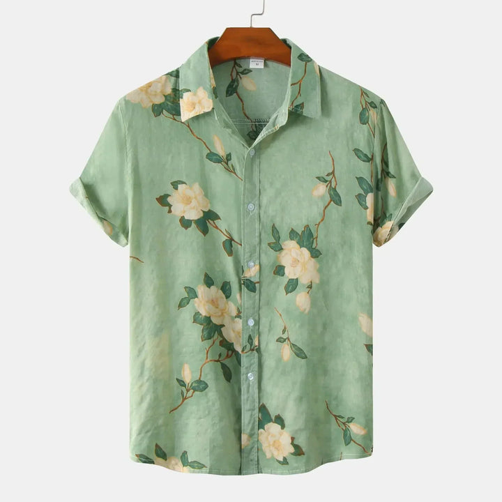 Elegantes Herren Sommerhemd mit Blumenmuster & Slim Fit. Kurzarmhemd, ideal für Freizeit & Urlaub, atmungsaktiv.