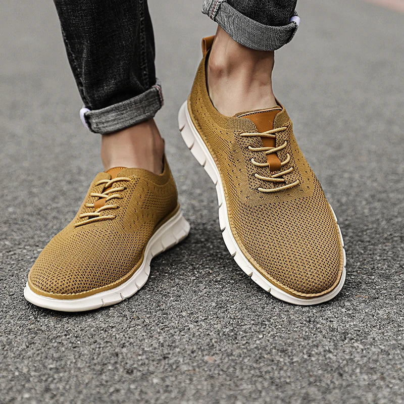 Khaki Herren Strick Sneaker, ultraleicht & atmungsaktiv. Bequemer Freizeitschuh für Herbsttage.