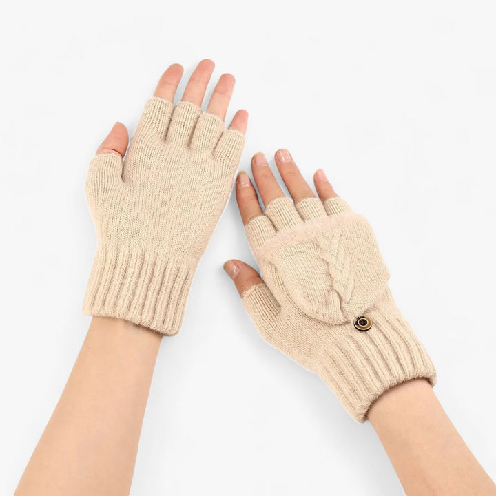 Casual dunkelrosa Damenhandschuhe, gestrickt & faltbar, bieten Wärme & Fingerzugang für Outdoor-Aktivitäten.