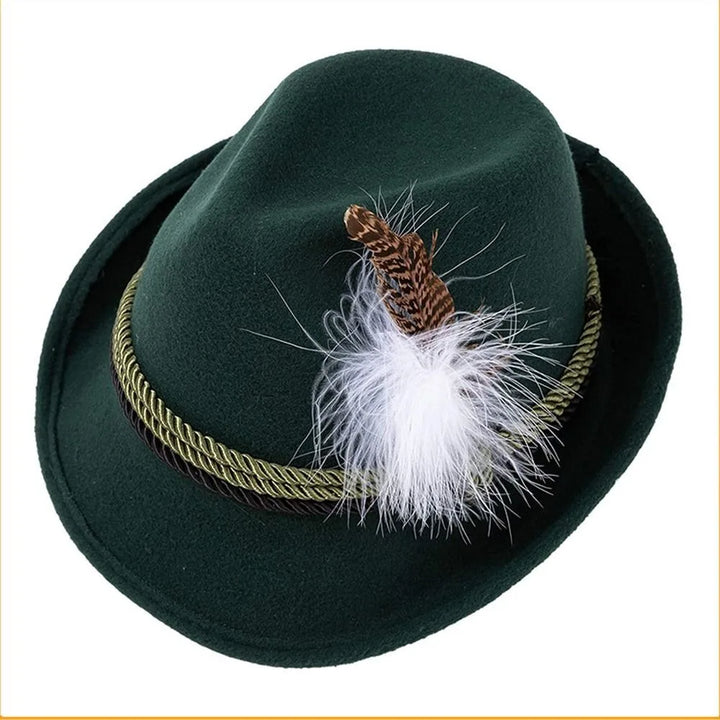 Oktoberfest Fedora Herrenhut mit Feder, ideal für Mottoparty und festliche Anlässe.