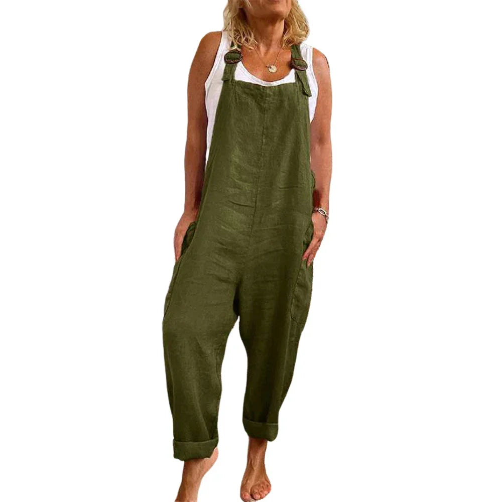 Roter lockerer Damen Sommer Overall mit verstellbaren Trägern & praktischen Seitentaschen für Freizeitmode.