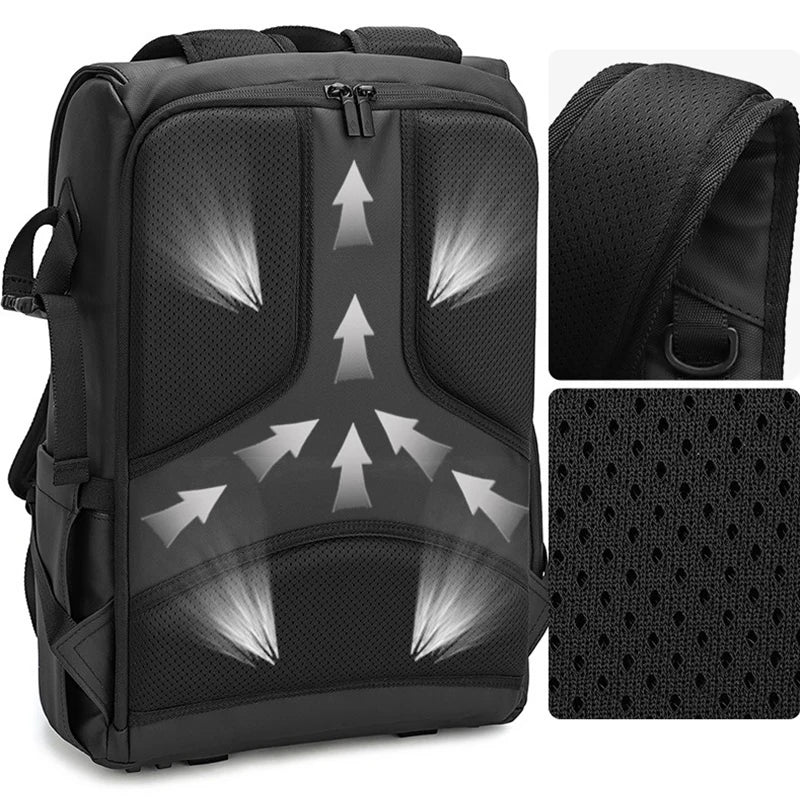 Person trägt die wasserdichte Unisex Kamera-Schultertasche 'Arven' beim Reisen, praktisch und stilvoll.