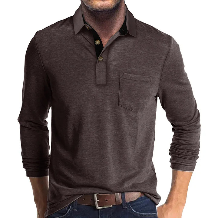 Atmungsaktives Herren Langarmshirt, Slim Fit Schnitt, Knopfleiste. Komfortables Männer-Freizeithemd.