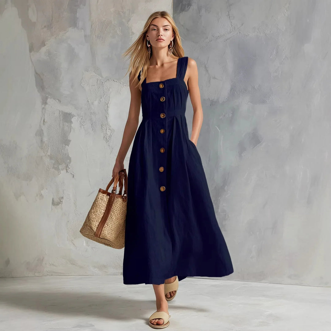Modernes Damen A-Linie Maxikleid mit stilvoller Knopfleiste. Vielseitiges Sommerkleid, elegant und bequem.