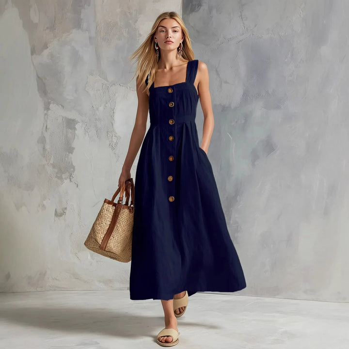 Modernes Damen A-Linie Maxikleid mit stilvoller Knopfleiste. Vielseitiges Sommerkleid, elegant und bequem.