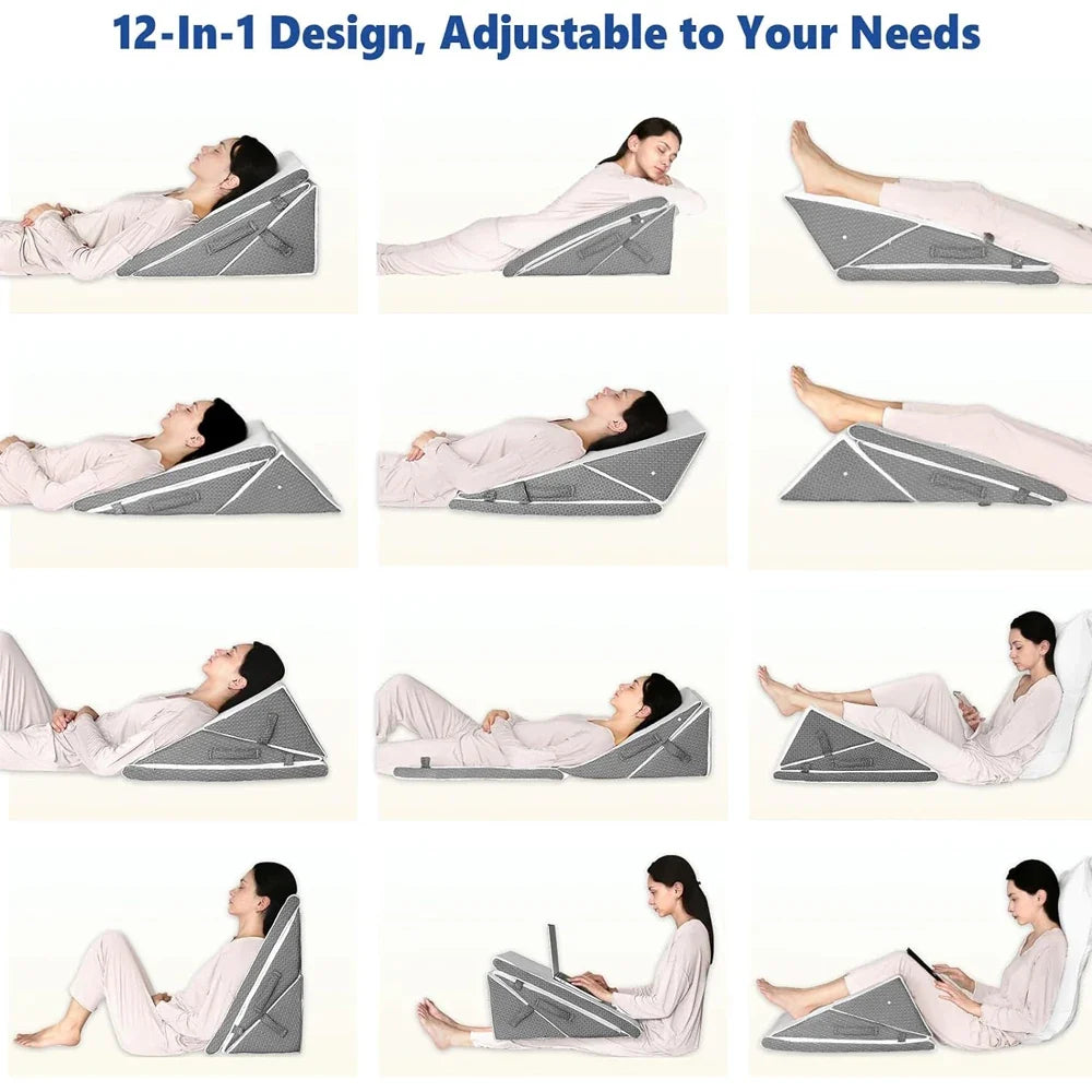 Komfortables 4-teiliges Keilkissen Set, weicher Bezug für ergonomische Schlafposition & Entspannung.