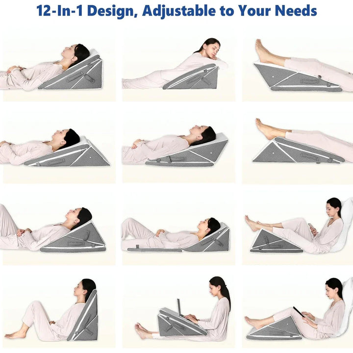 Komfortables 4-teiliges Keilkissen Set, weicher Bezug für ergonomische Schlafposition & Entspannung.