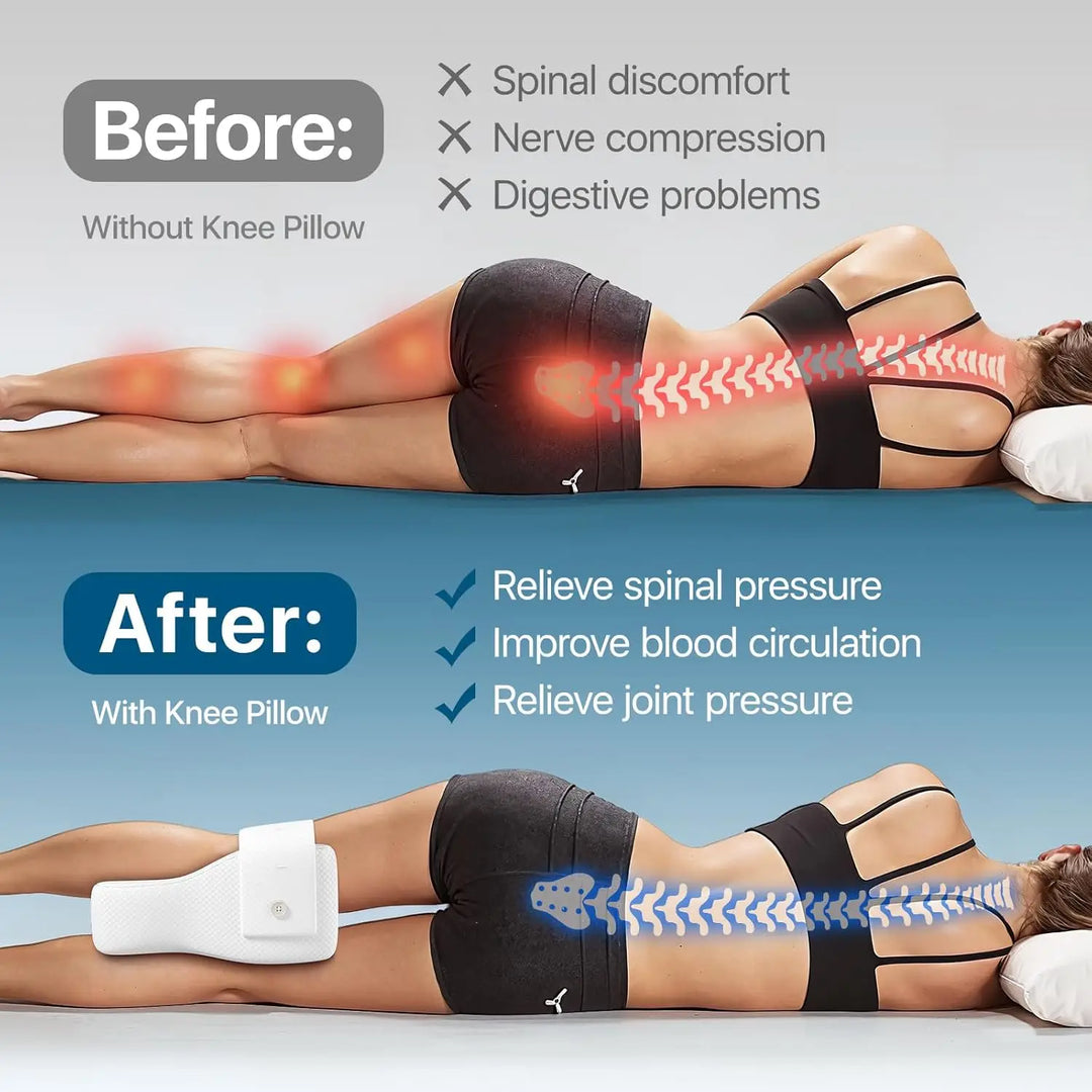 Ergonomisches Beinkissen aus Memory-Schaum für Seitenschläfer, lindert Rückenschmerzen und verbessert Schlafqualität.