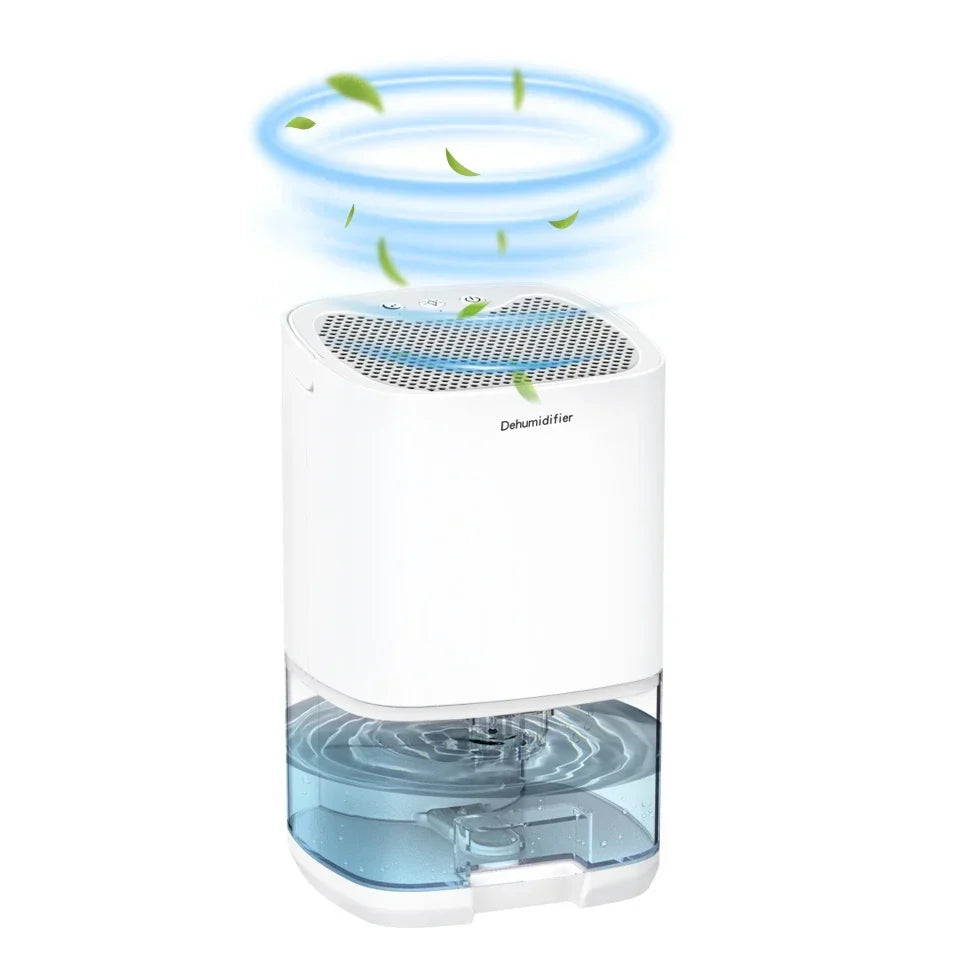 Weißer Aveline 2-in-1 Luftentfeuchter mit Luftfilter & Nachtlicht für bessere Raumluft im Schlafzimmer.