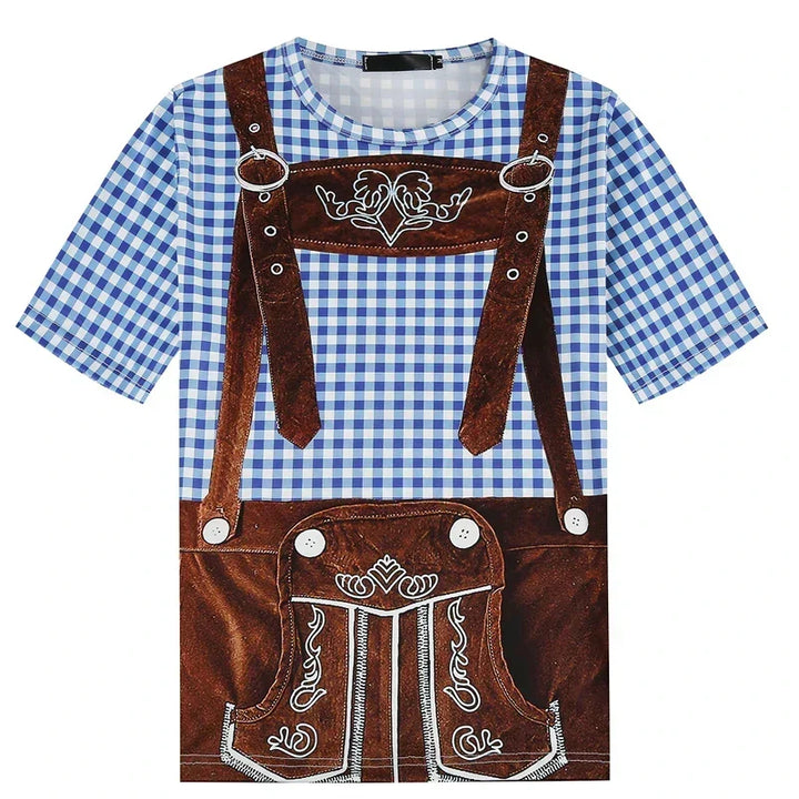 Unisex Oktoberfest T-Shirt im Lederhosen-Look. Perfekt für Wiesn & Mottoparty.