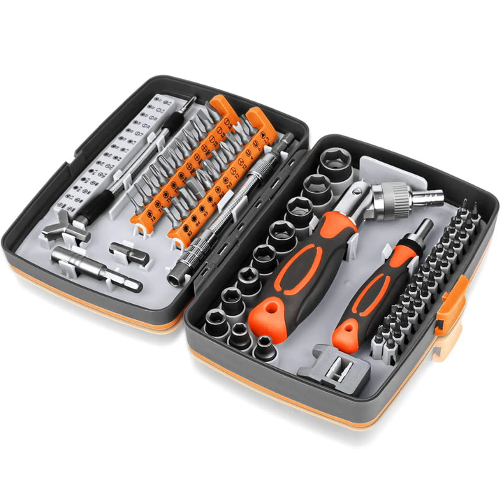 Universelles 68-in-1 Ratschraubendreher Set mit Magnetbits, ideal für Heimwerker und Reparaturen.