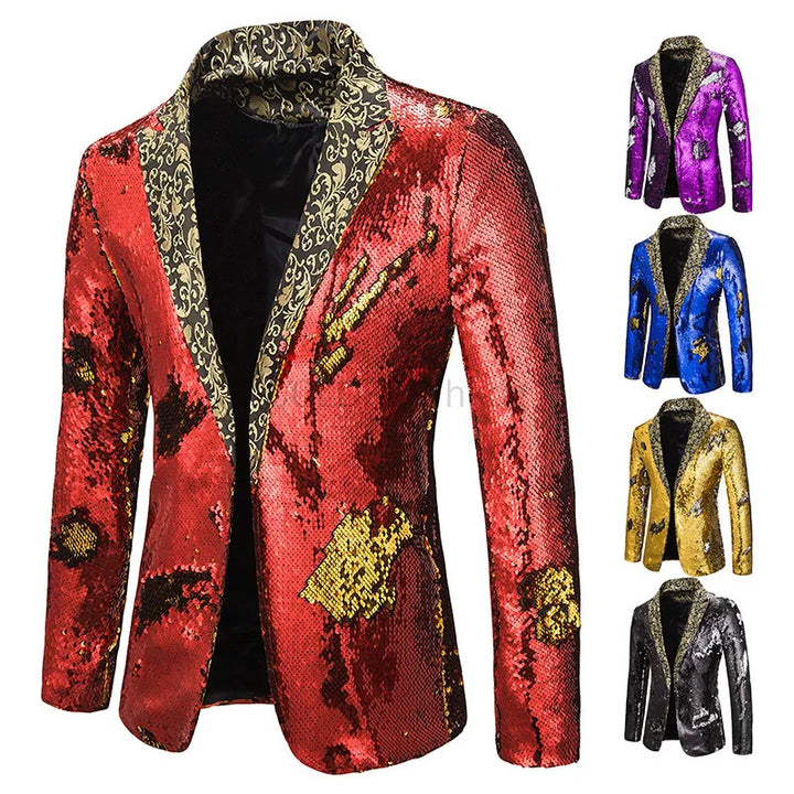 Funkelndes Herren Pailletten Sakko für glamourösen Auftritt. Perfekter Party- & Bühnen-Blazer.