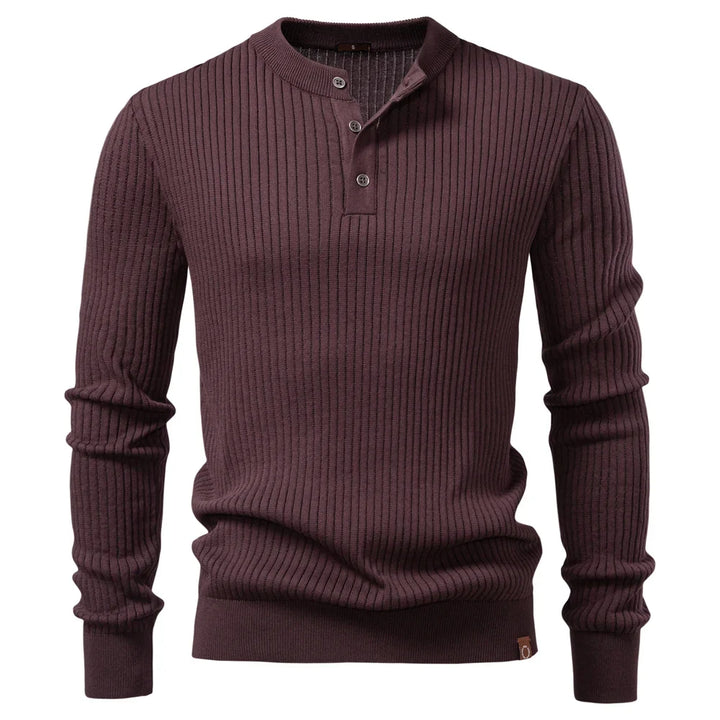 Detailaufnahme: Herren Gerippter Pullover mit Knopfleiste. Modern und bequem für Herren.