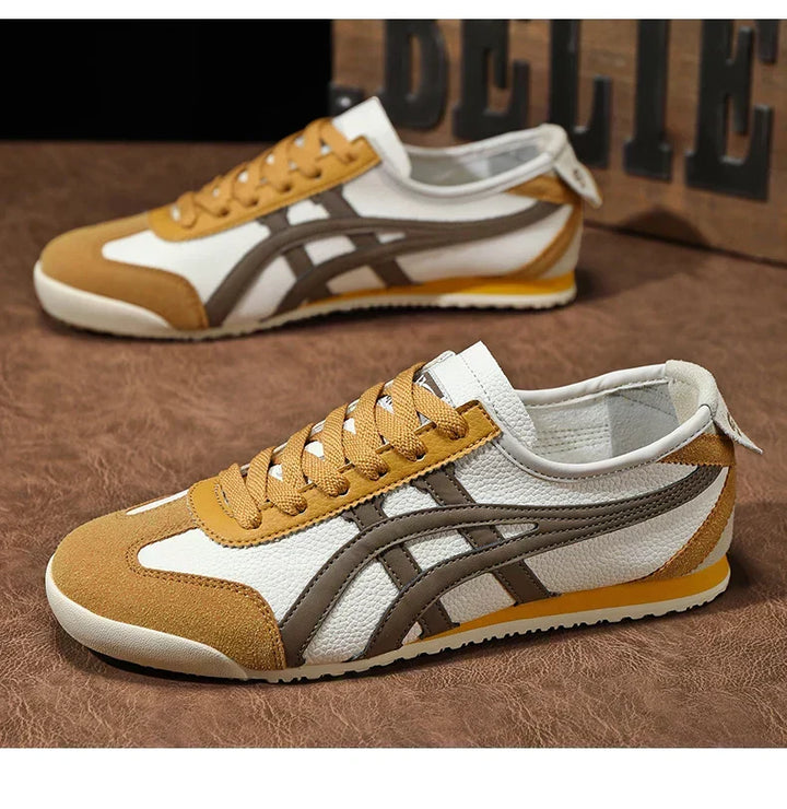 Geometrische Sommer-Sneakers Milan am Fuß getragen. Trendige Unisex-Schuhe für Damen & Herren, optimaler Komfort.