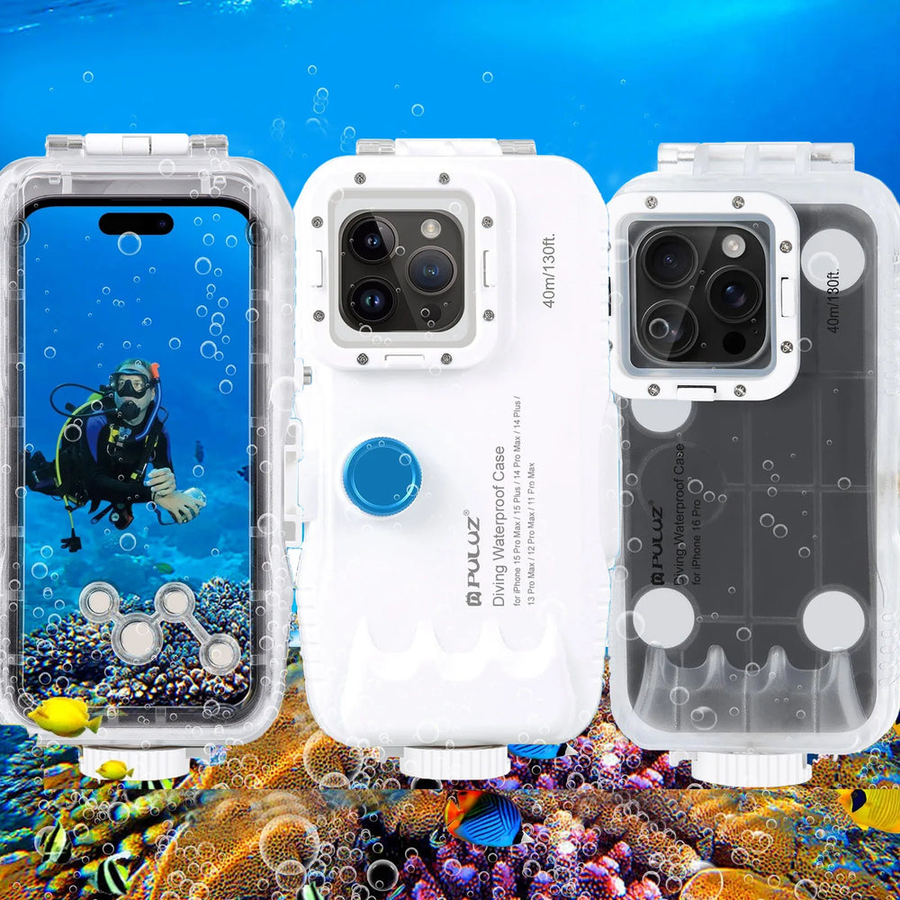 iPhone Tauchhülle mit Touch-Steuerung für 40m Wassertiefe. Perfekt für Unterwasser-Aufnahmen und sicheren Kameraschutz.