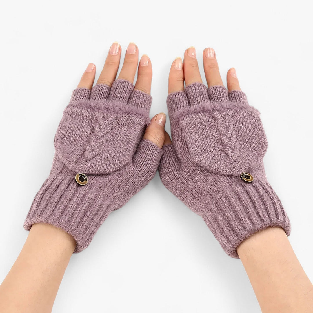 Dunkelrosa Damen Strickhandschuhe, dick & faltbar für Fingerzugang, ideal für kalte Herbst- & Wintertage.