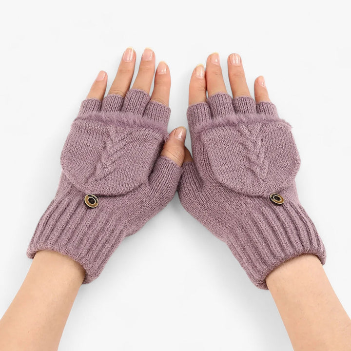 Dunkelrosa Damen Strickhandschuhe, dick & faltbar für Fingerzugang, ideal für kalte Herbst- & Wintertage.