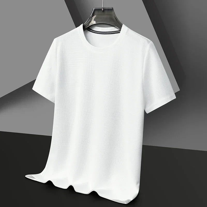 Lässiges Kurzarm Herren T-Shirt mit Rundhals, Waffelstruktur & Netzdesign, bequem für den Alltag.