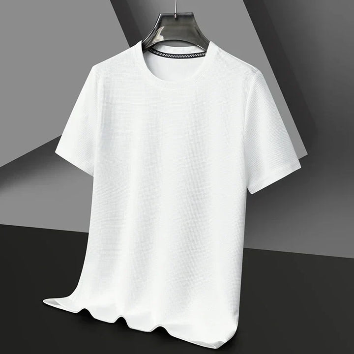 Lässiges Kurzarm Herren T-Shirt mit Rundhals, Waffelstruktur & Netzdesign, bequem für den Alltag.