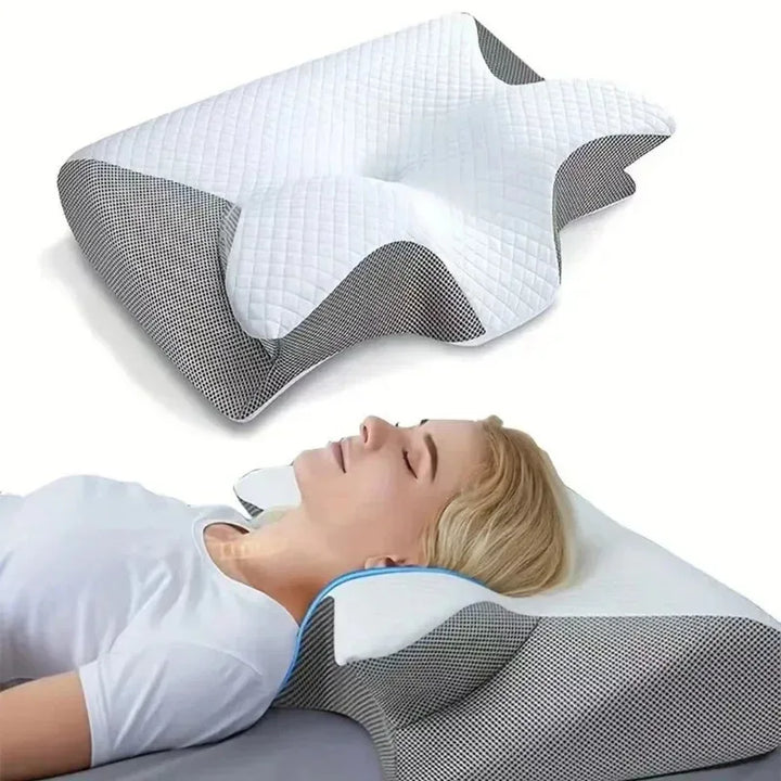 Schmetterlingskissen, ergonomisch geformt, bietet beste Nackenstütze und fördert gesunden Schlaf.